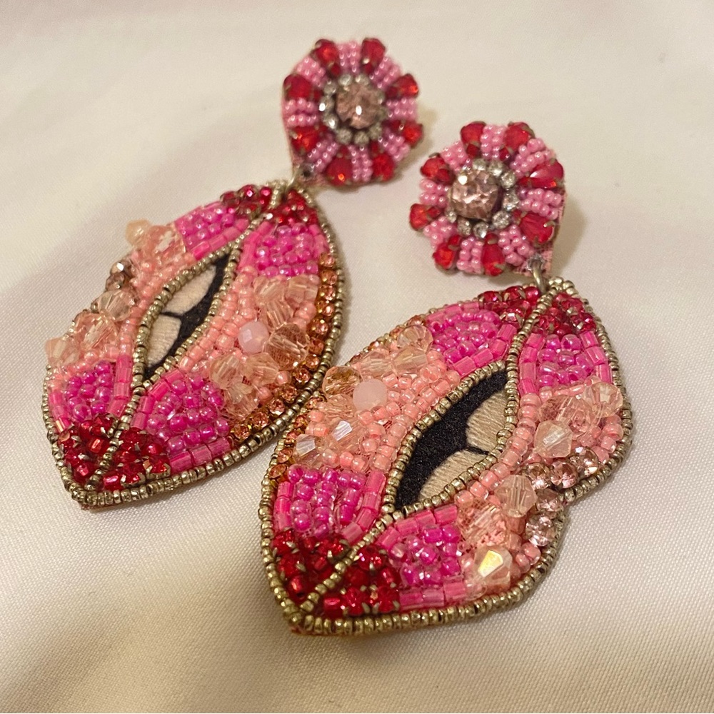 Beaded Lip Earrings